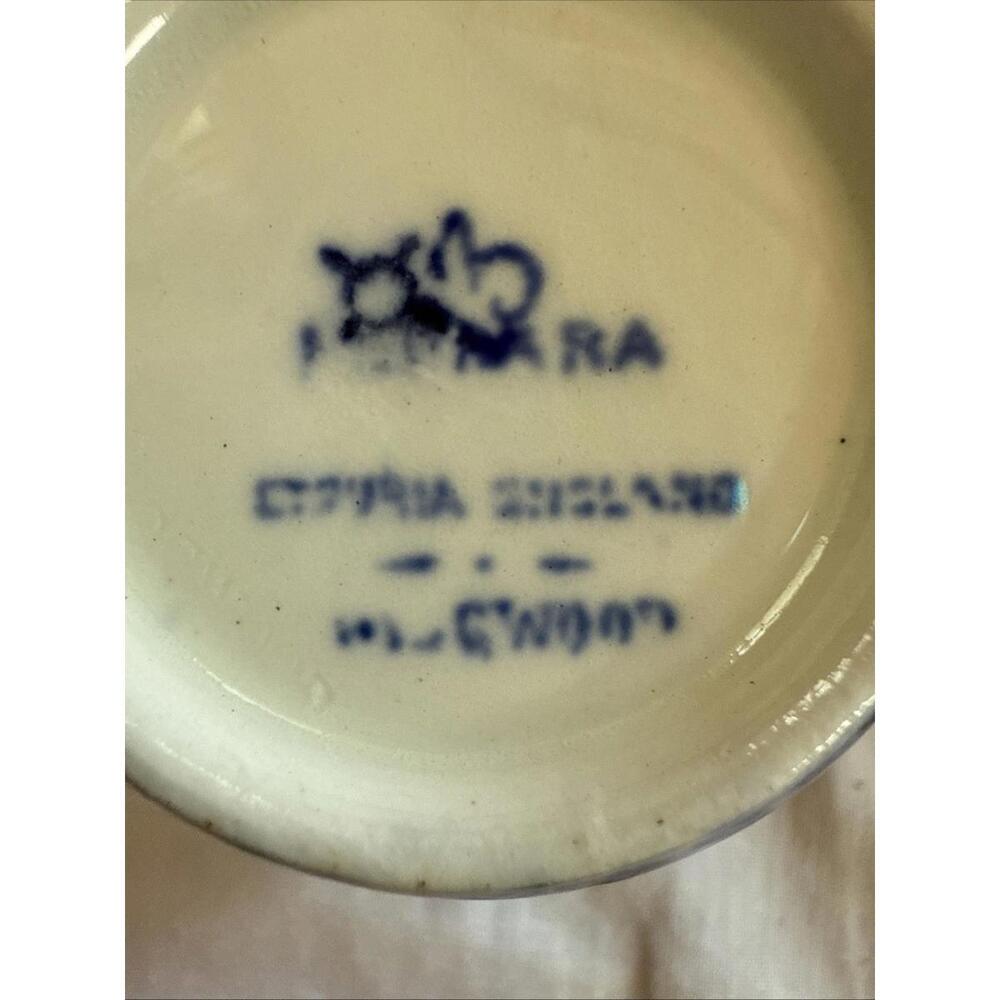 Antique Wedgwood Ferrara Demitasse Teacup &  Saucer Blue Ships Floral England - Picture 12 of 15